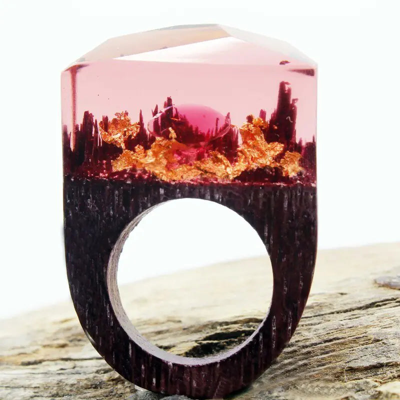 "Creative Wooden Couple Rings - 'Gold Mine Diamond'"