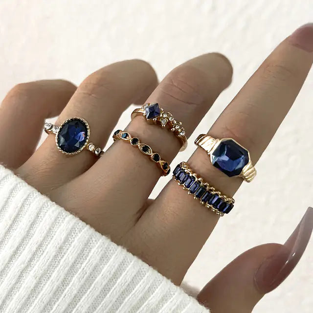 5pcs Vintage Geometric Luxury Ring Set for Women