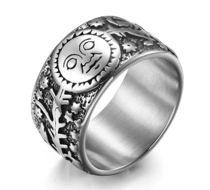 Vintage Sun Star Moon Titanium Steel Ring for Men