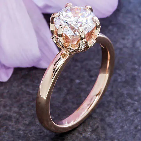 14K Rose Gold Flower Crown Zircon Ring for Women