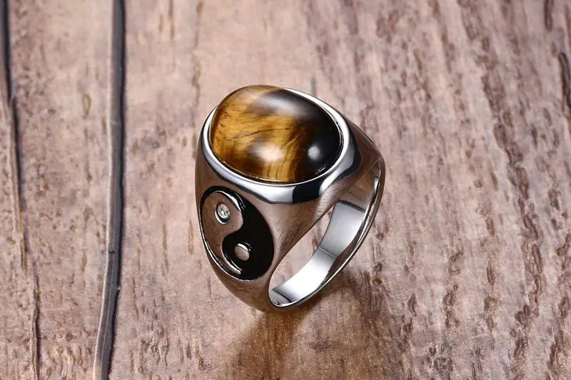 Men's Trendy Titanium Steel Rings with Bagua Design
