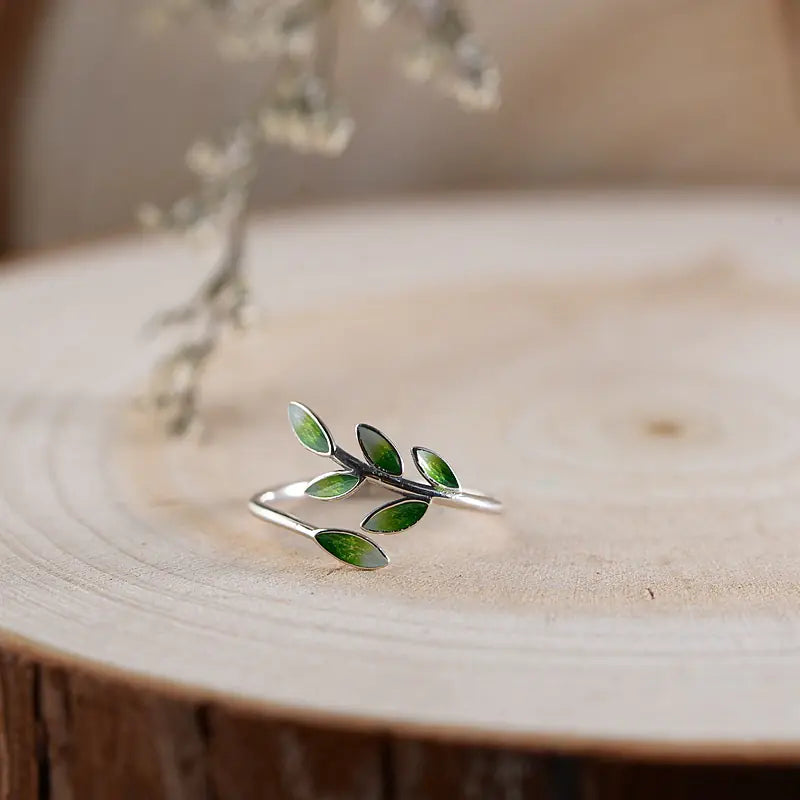 Simple Tree Leaf Shape Silver Ring for Women