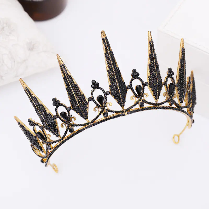 Baroque Black Bride Crown Headband for Weddings