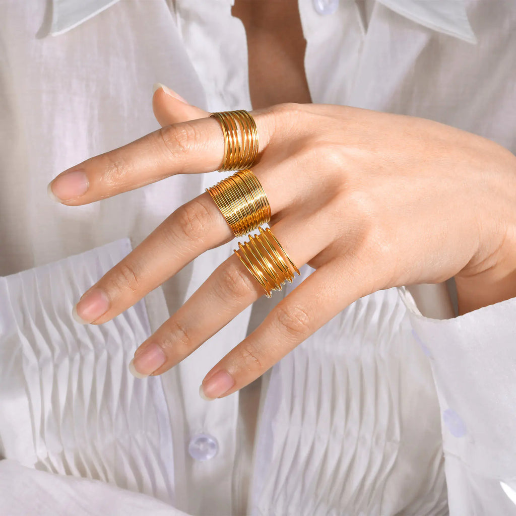 Gold Stainless Steel Multi-Band Ring for Women
