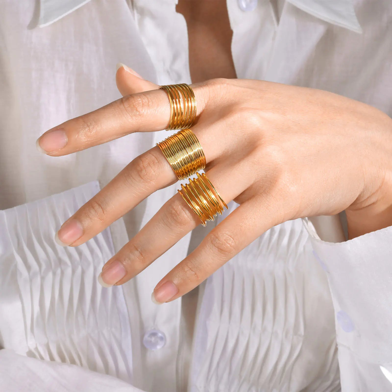 Gold Stainless Steel Multi-Band Ring for Women