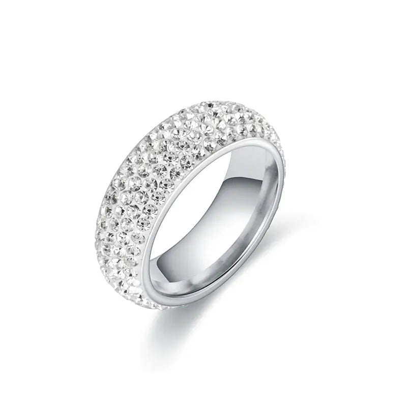 Five-Row Diamond Curved Titanium Steel Couple Ring