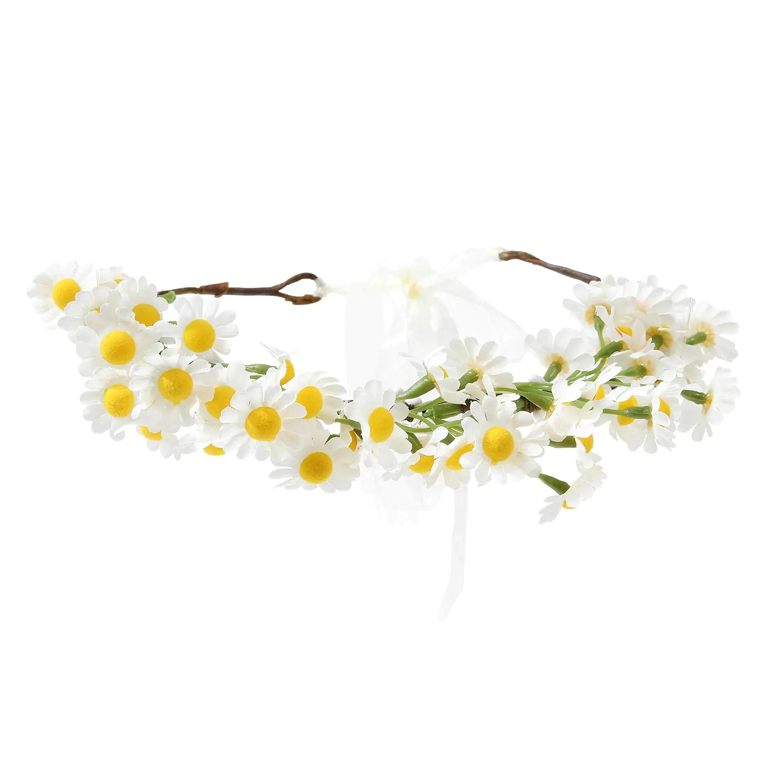 AWAYTR Flower Hippie Floral Crown - Boho Sunflower Headband for Women Hippie Costume and Hair Accessories (White)