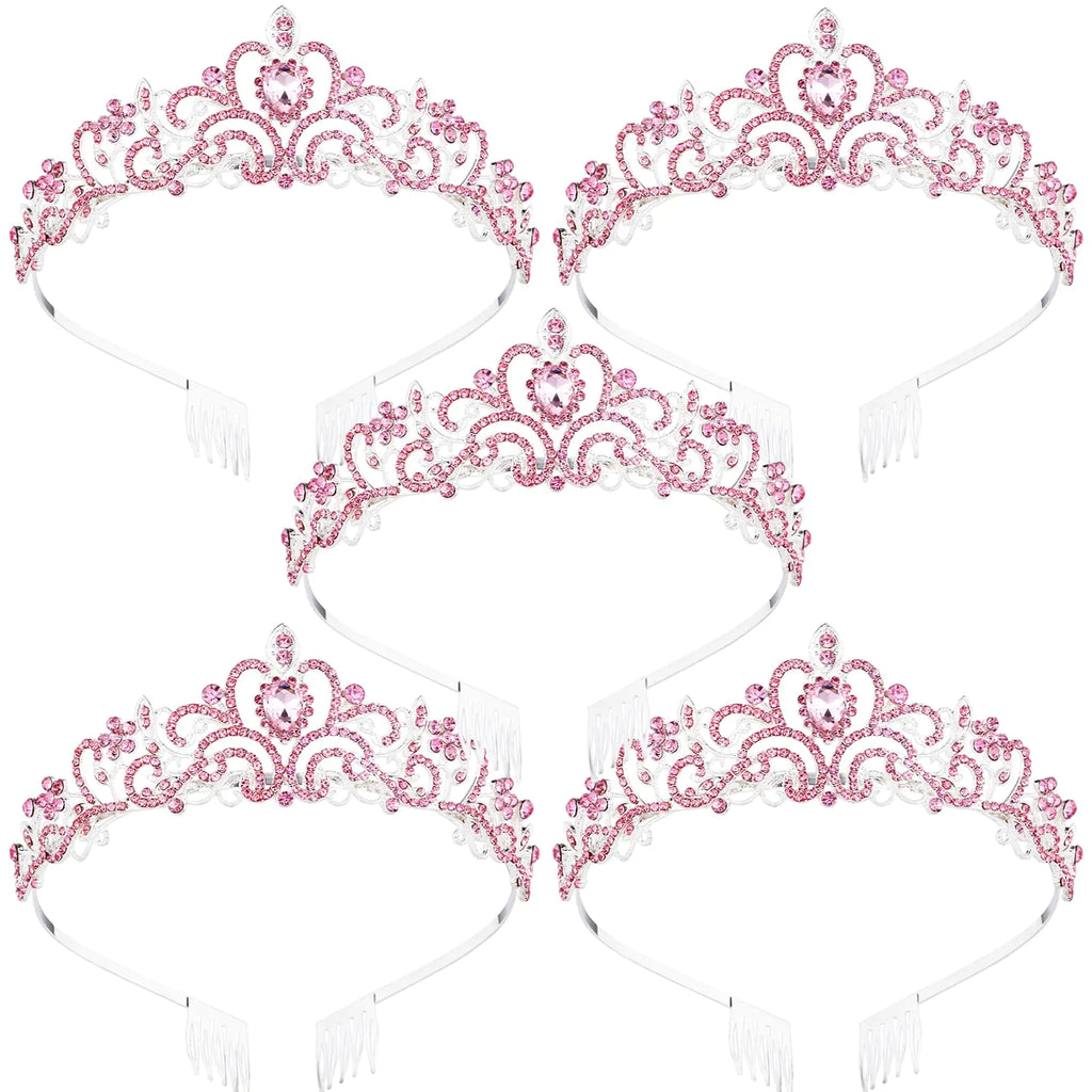 ZHENTAO 5Pcs Tiara Crowns for Women Princess Crown for Girls Crystal Queen Tiaras for Birthday Christmas Costume Bride Wedding Prom-Pink