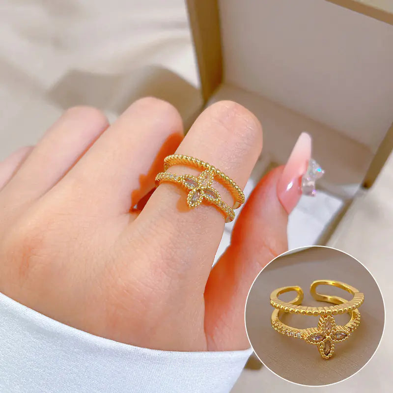 Geometric Design Gold-Plated Diamond Ring for Women