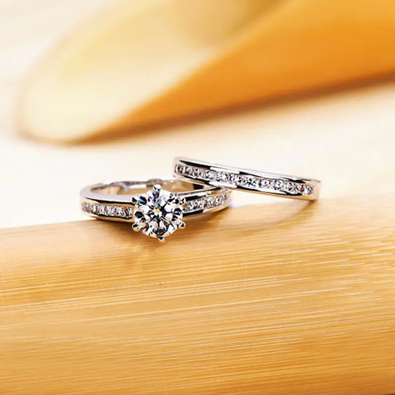 White Gold Plated Couple Ring Set