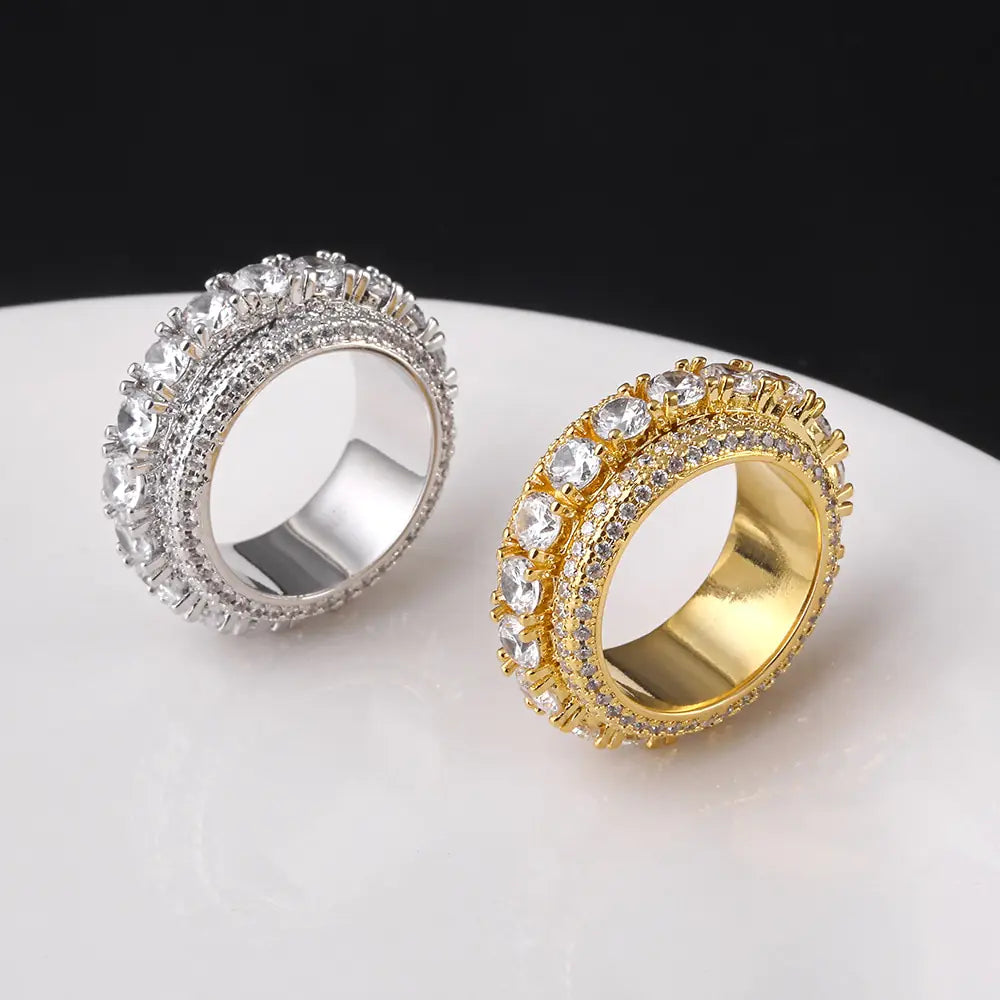 Gold-Plated Zirconia Men's Hip-Hop Rotating Ring