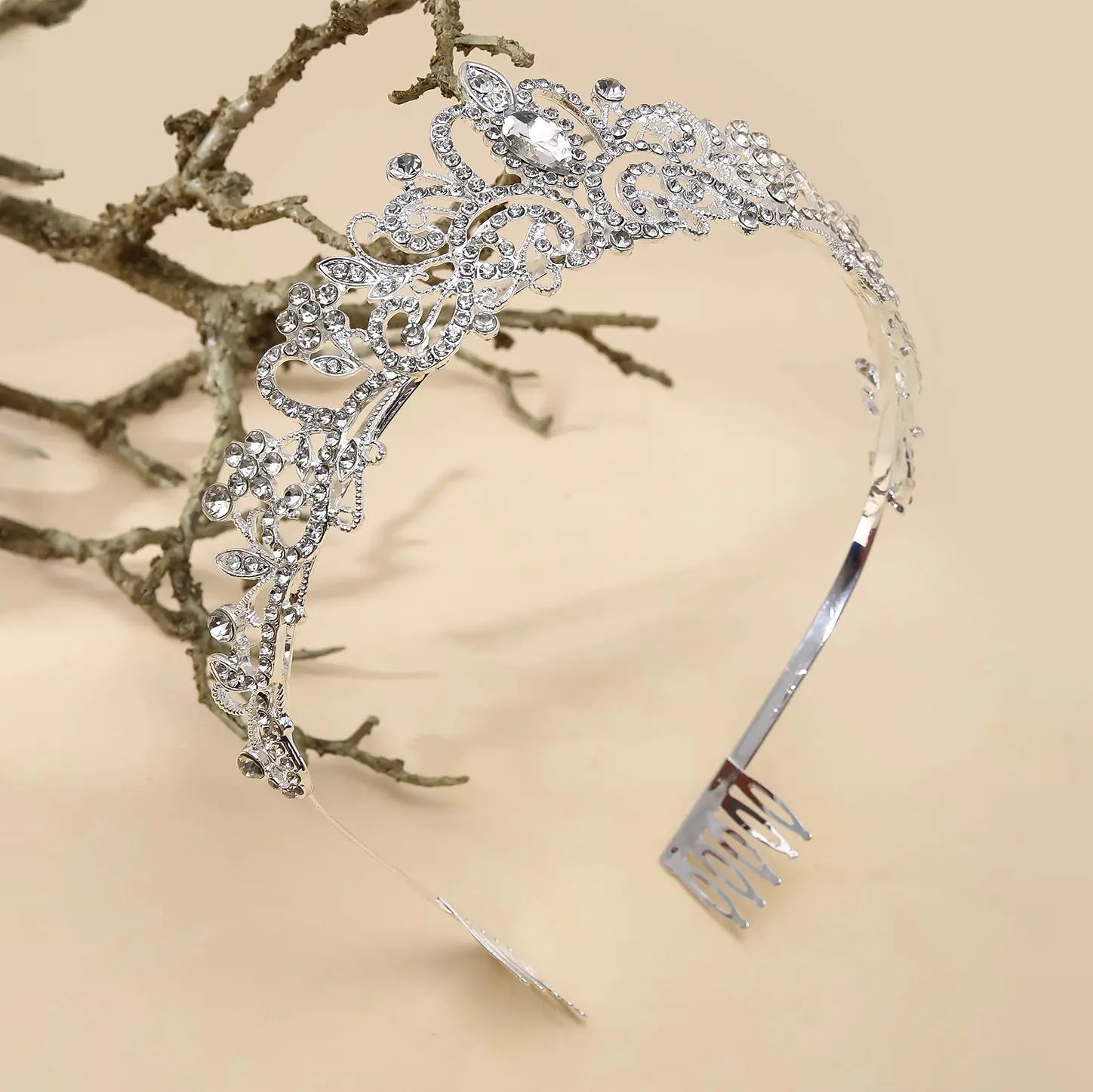 Princess Crown Headband with Rhinestones for Weddings
