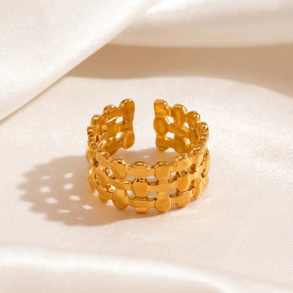 18K Gold Plated Geometric Adjustable Ring for Women