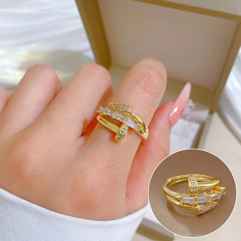Geometric Design Gold-Plated Diamond Ring for Women
