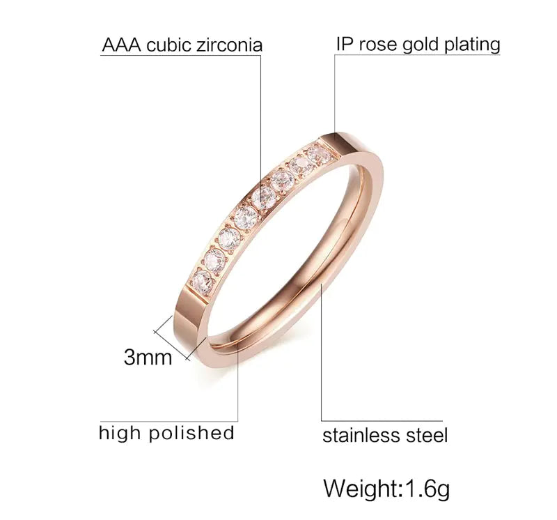 3MM Stainless Steel Zircon Ring for Women