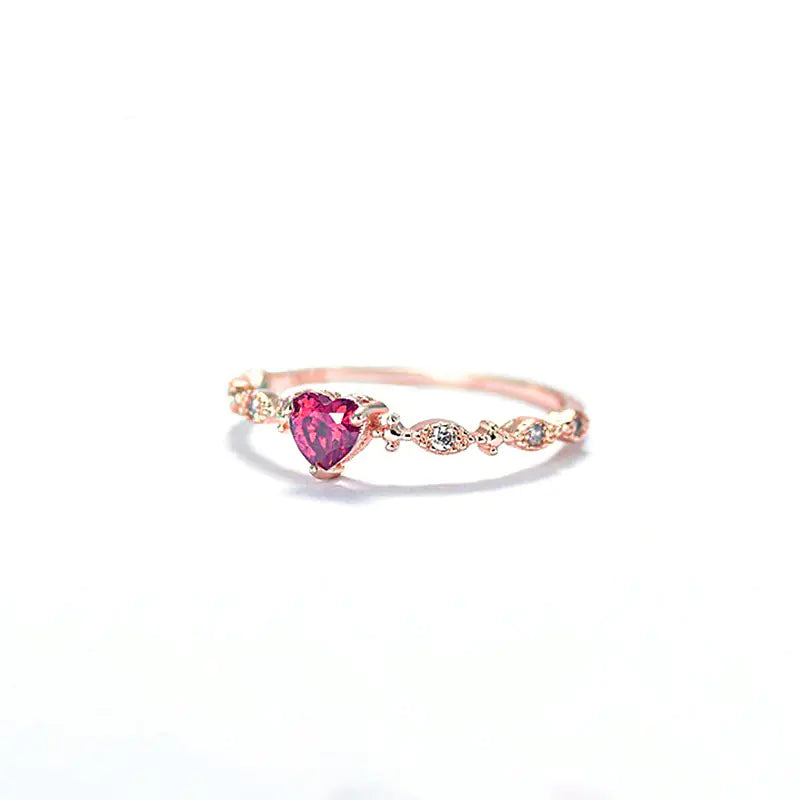 14K Gold-Plated Heart Ruby Ring for Women