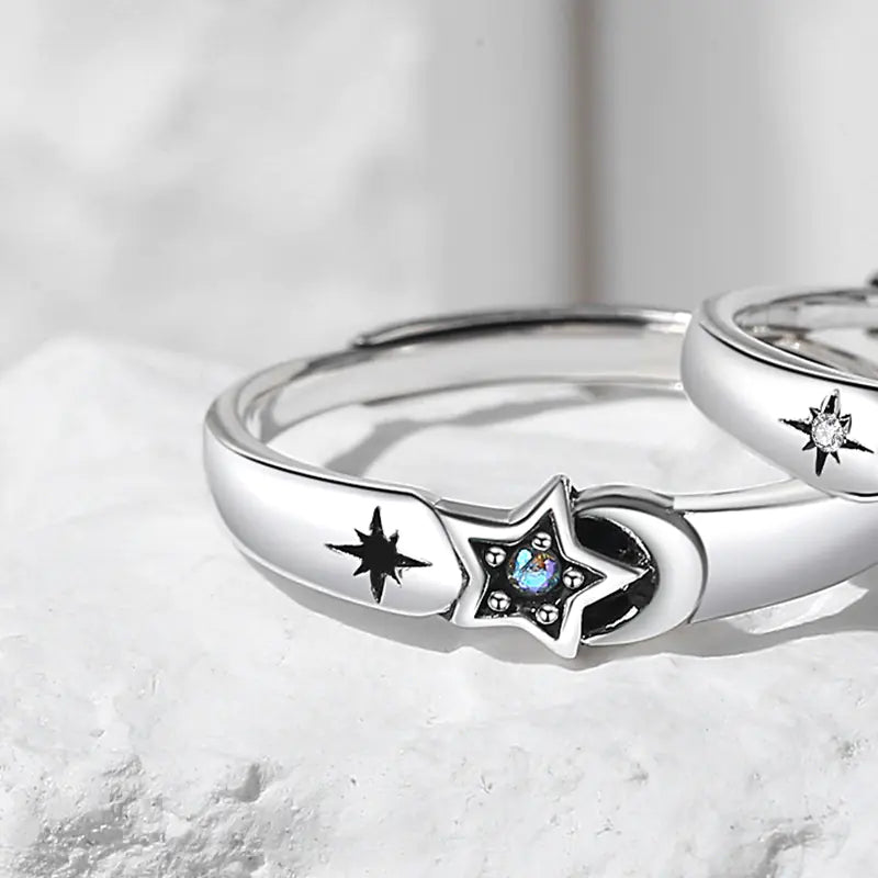 Xingyue Moonstone Sterling Silver Couple Rings Set