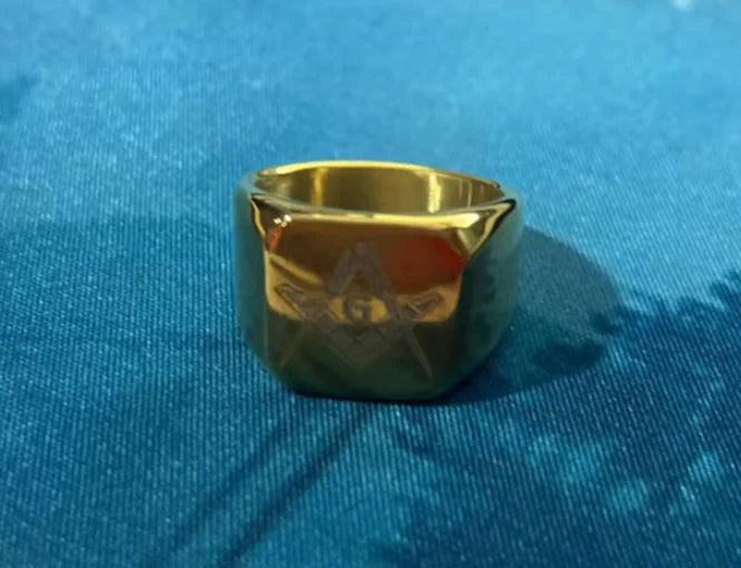Men's Vintage Laser Engraved Masonic Symbol Ring