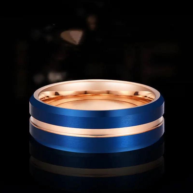 Electroplated Blue Gold Tungsten Steel Men's Ring