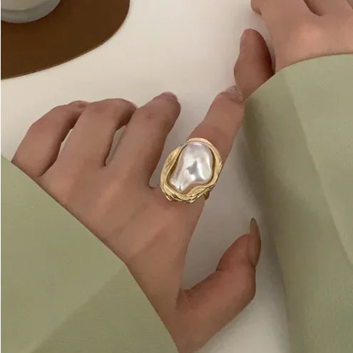 18K Gold-Plated Sea Pearl Ring (One)