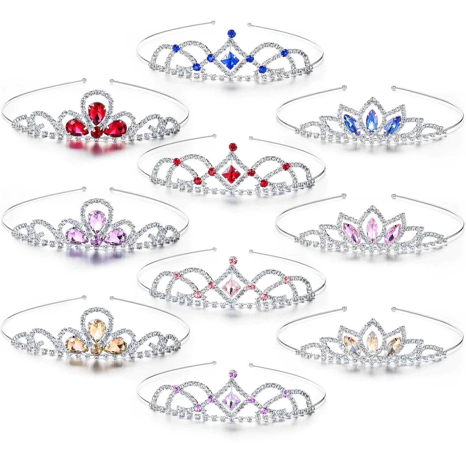 Hicarer 10 Pieces Girls Princess Rhinestone Crown Colorful Crystal Headband Crystal Tiara Rhinestone Princess Crystal Headband for Birthday Wedding Crown Party Prom Little Girls Colorful