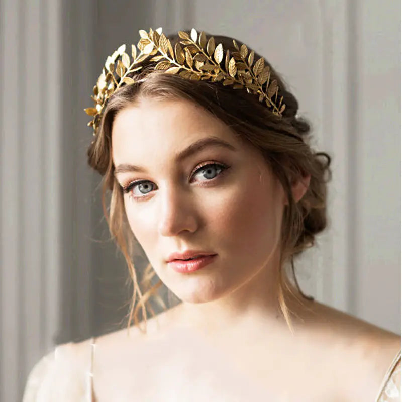Baroque Golden Leaf Crown Hair Accessory for Women