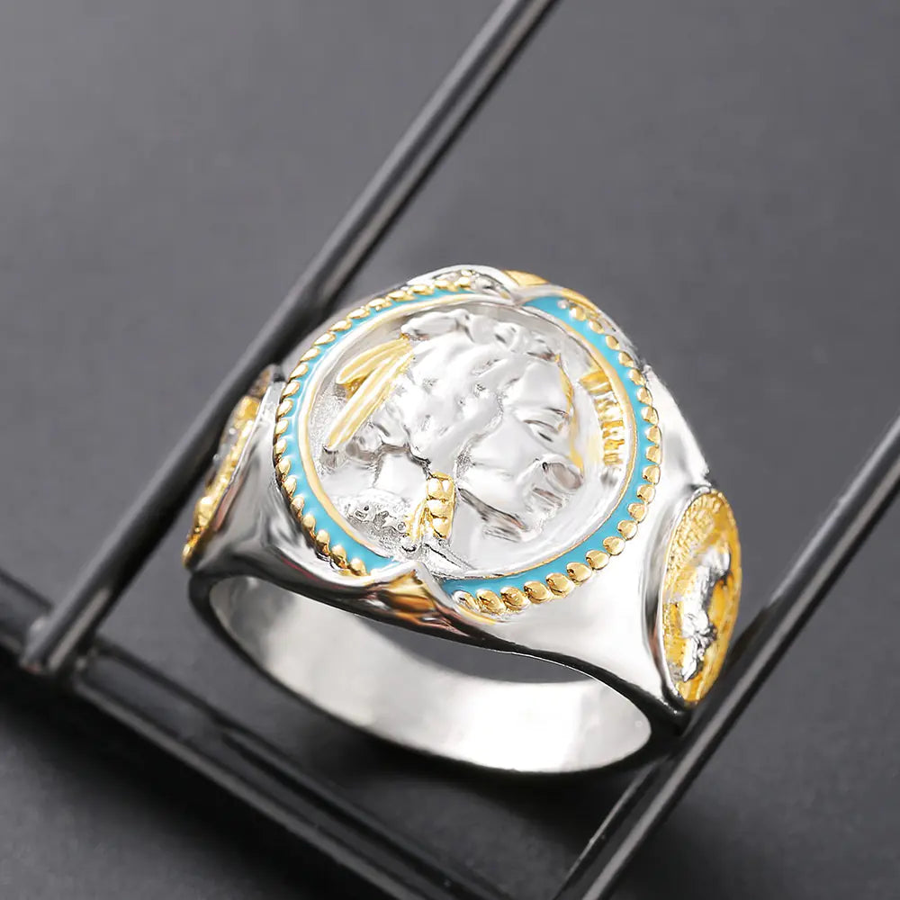 Two-tone Electroplated Gold Hip Hop Ring