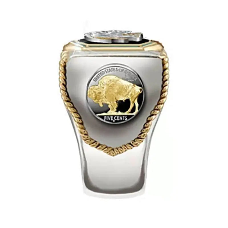 Men's Dual-Colored Gold-Plated Indian Chief Ring