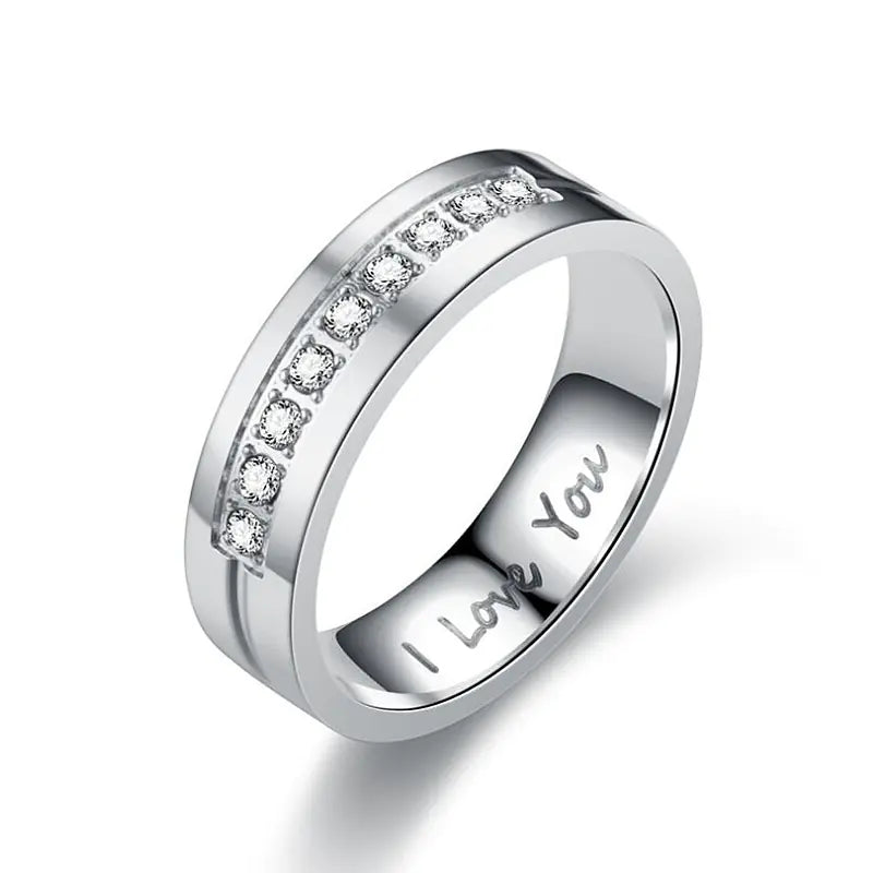 Titanium Steel Couple Ring with I LOVE YOU Design
