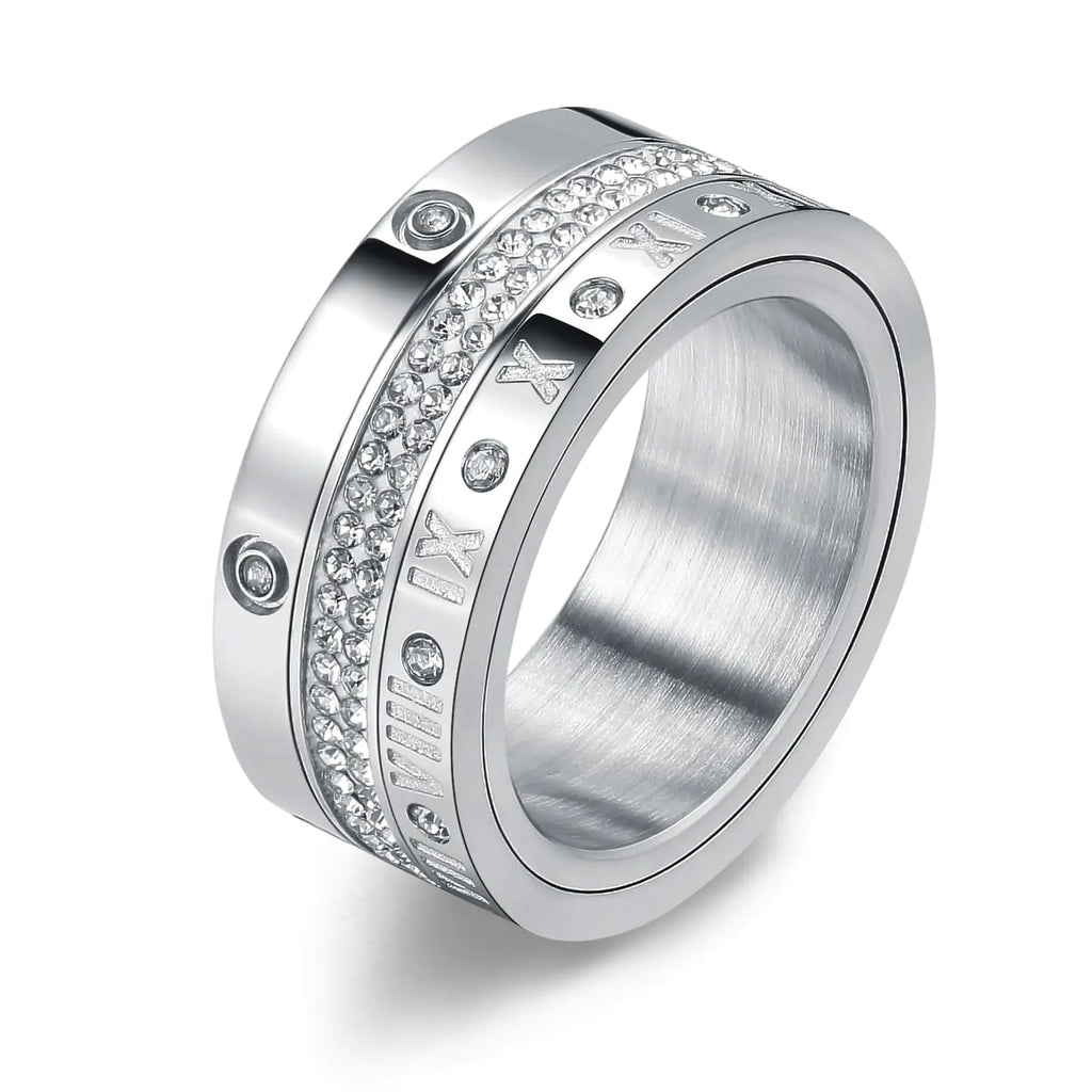 Anxiety Fidget Ring Love Friendship Gold Rings for Women 14K Gold Plated Titanium Steel Dainty Cubic Zirconia Rings Stacking Bands 3 In 1 Spinner Rings for Men Valentines Day Mothers Day Christmas Day Best Gifts (Silver 8)