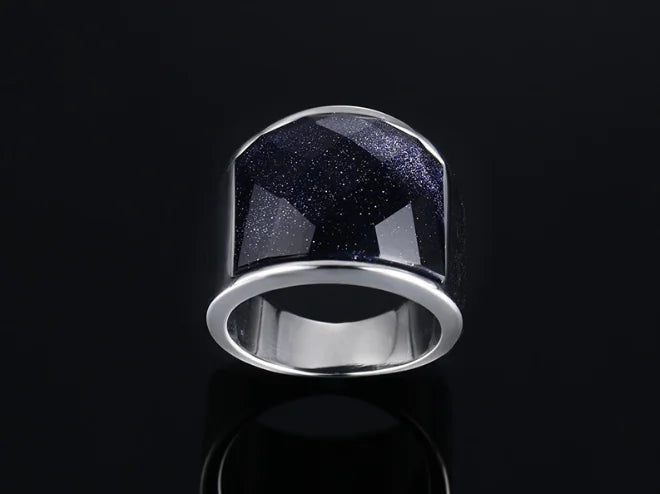 19MM Stainless Steel Blue Sandstone Ring for Men