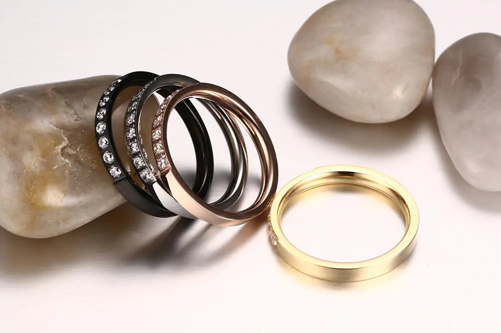 3MM Stainless Steel Zircon Ring for Women