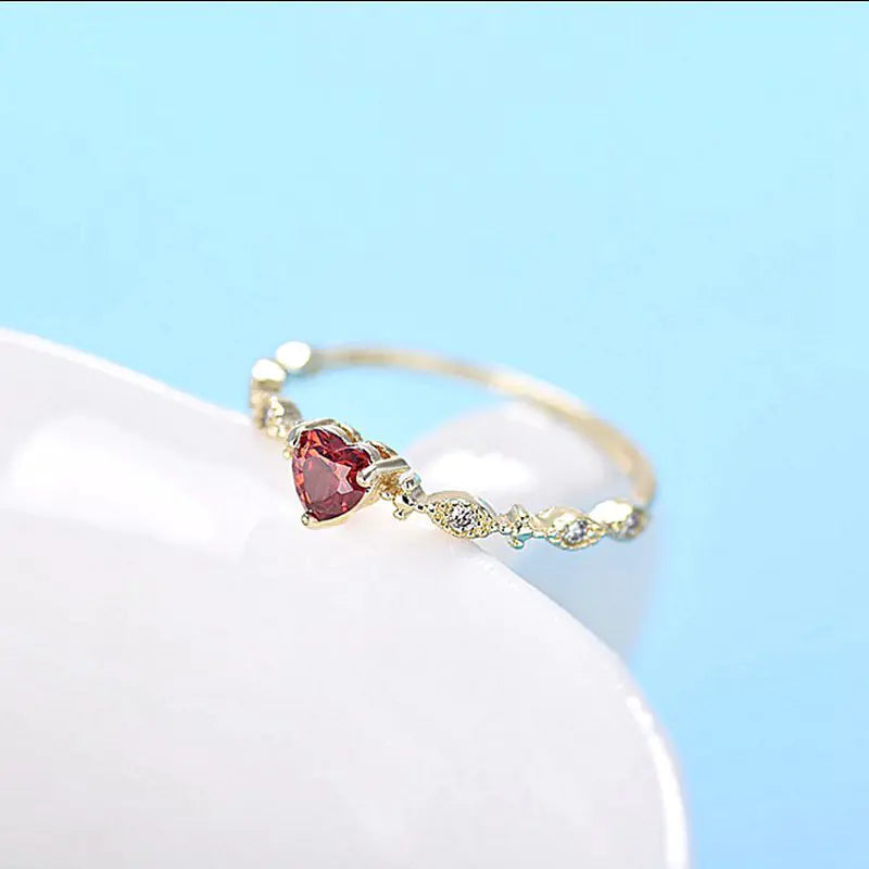 14K Gold-Plated Heart Ruby Ring for Women