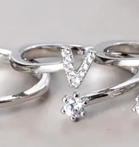 26 Letters Sterling Silver Ring for Women Fashion