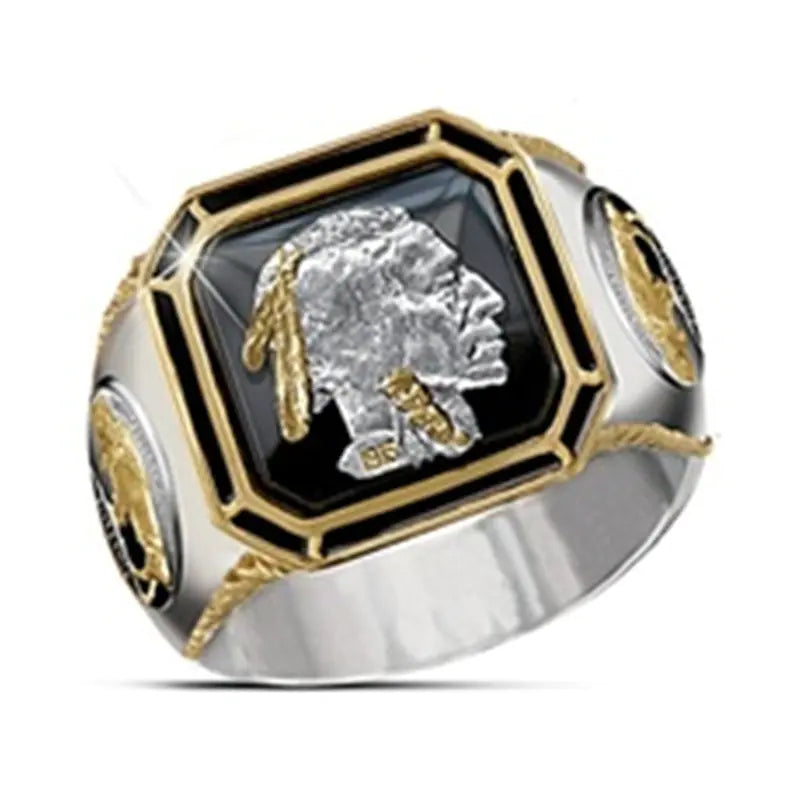 Men's Dual-Colored Gold-Plated Indian Chief Ring
