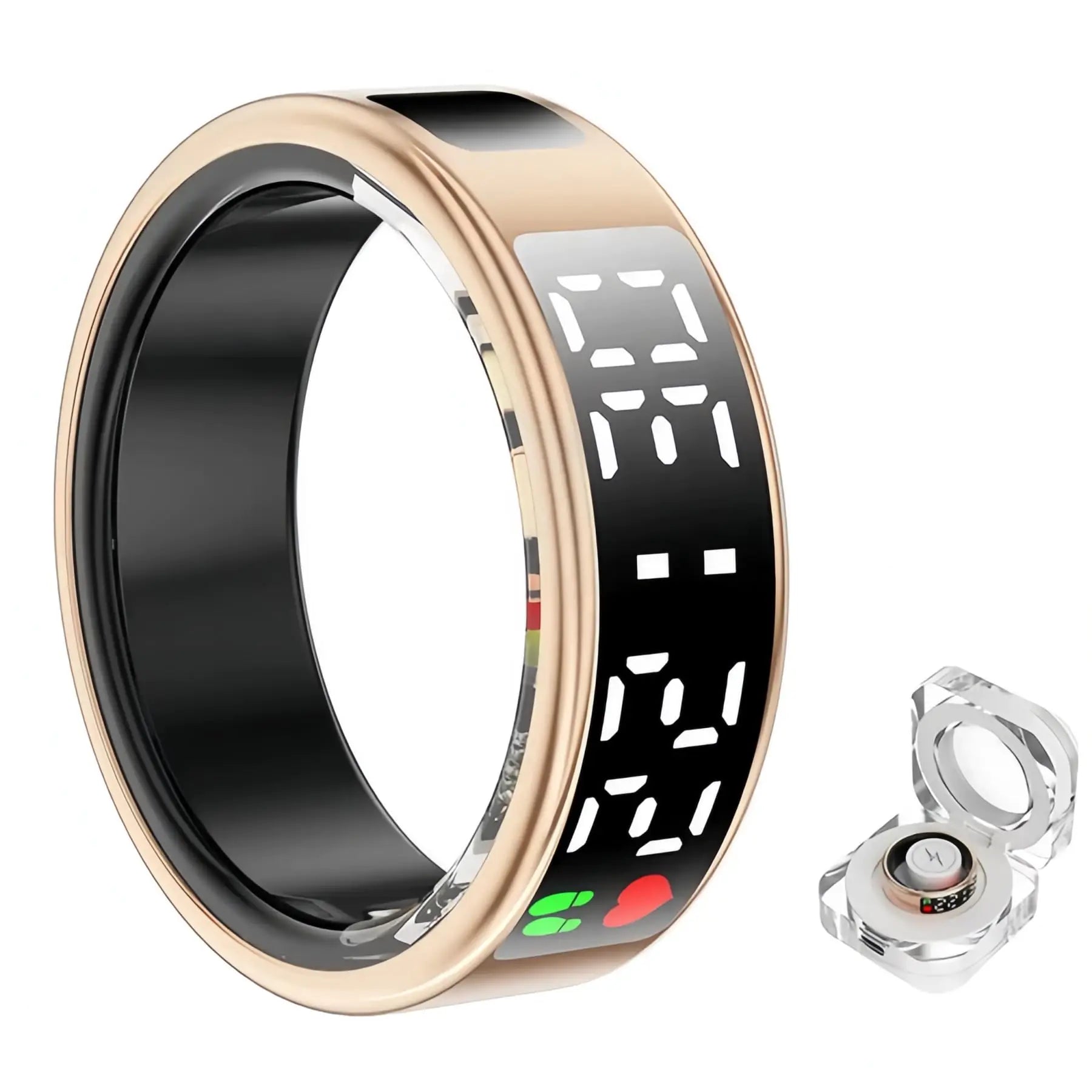 Smart Ring Health Fitness Tracker Touch Screen Smart Ring for Men and Women Sleeping Steps Heart Rate Blood Oxygen Monitor Remote Photography LED Display Ring Waterproof Fitness Ring (Gold 11)