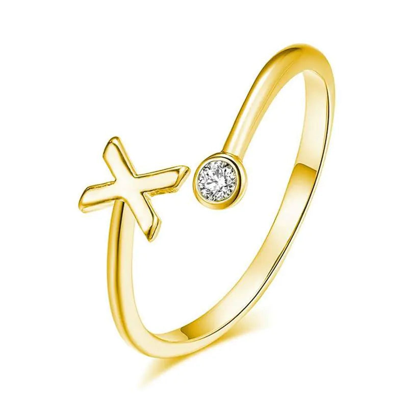S925 Silver Letter Gold-Plated Ring for Women