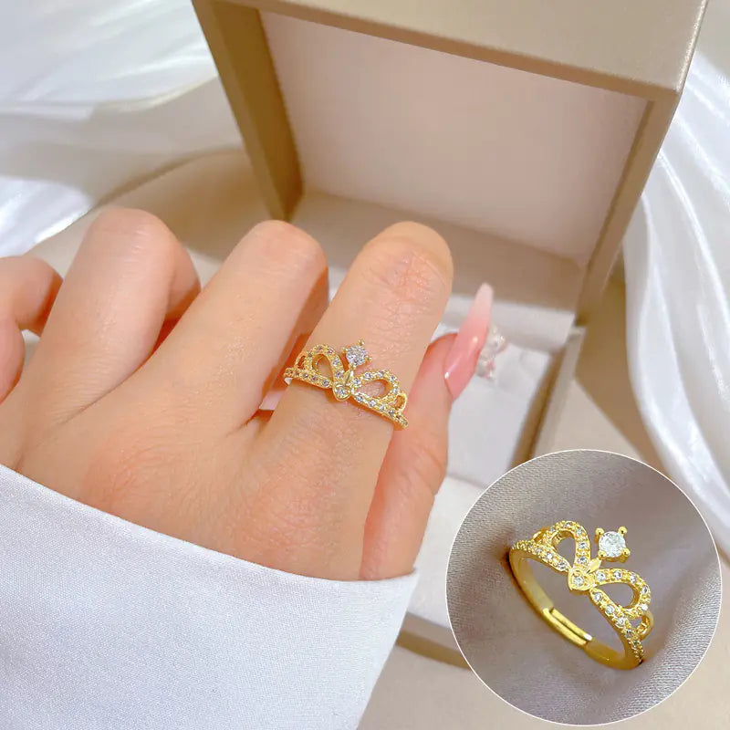 Geometric Design Gold-Plated Diamond Ring for Women