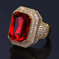 Gold-Plated Zirconia and Ruby Hip Hop Ring