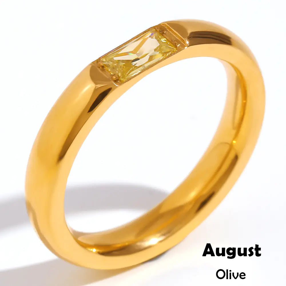 18K Gold Plated Stainless Steel Birthstone Ring for Women