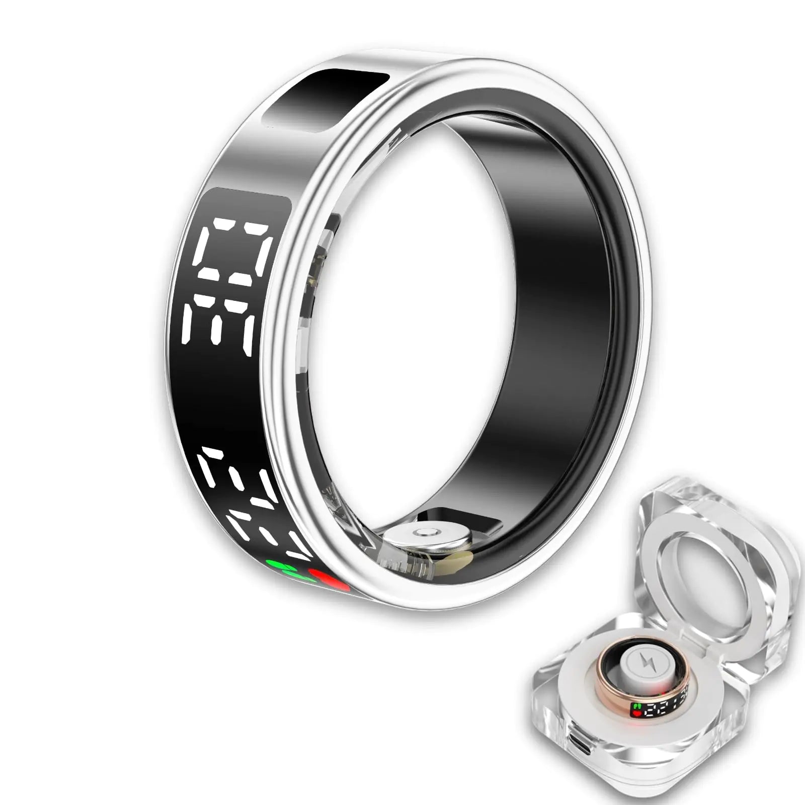 Smart Ring Health Tracker with LED Display Screen 2025 Upgrade Sleep Heart Rate Health Monitor Fitness Tracker Remote Photography No App Fee IP68 Water-Resistance Powerful Function (Silver 11)