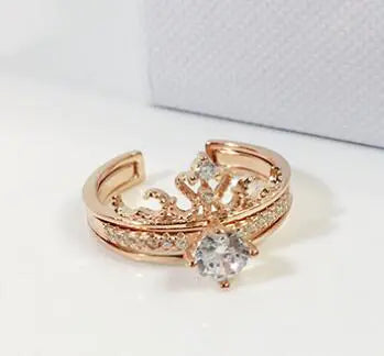 Crown Ring Double Layer, Two-in-One Zirconia Jewelry