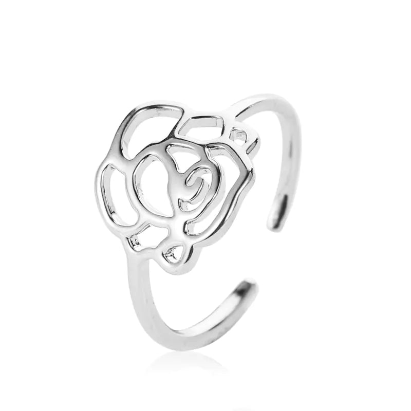 Rose Gold Adjustable Women's Ring with Floral Design