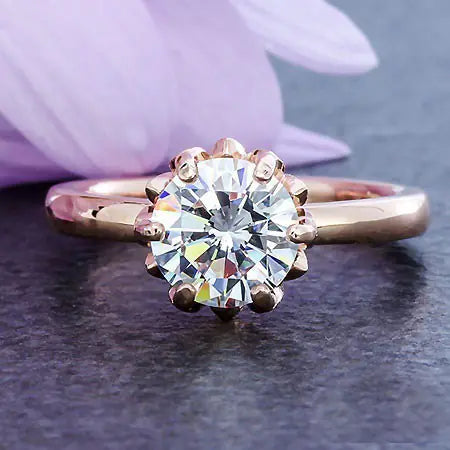 14K Rose Gold Flower Crown Zircon Ring for Women