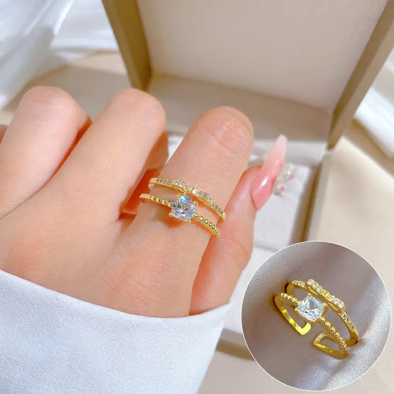Geometric Design Gold-Plated Diamond Ring for Women