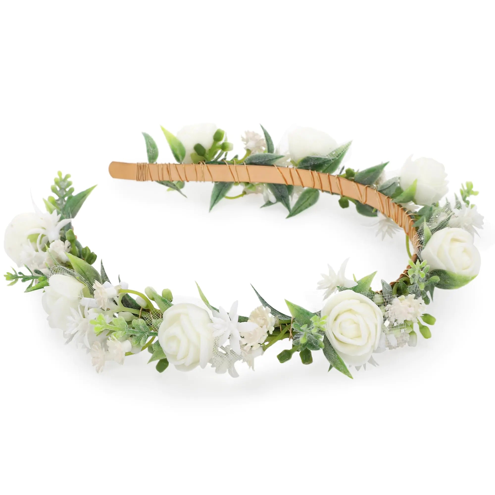 KorViSHOW White Flower Crown Hairband - Rose Flower Headband for Womens Wedding Party Festival Decoration Hair Styling Accessory