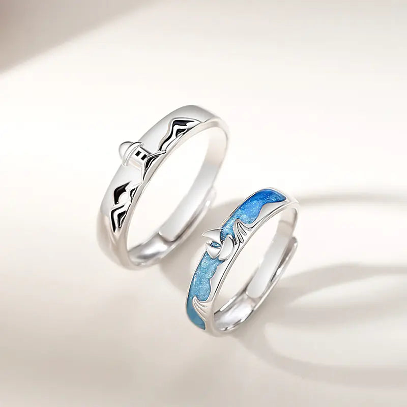 Haven Couple Pair Wave Design Niche Rings