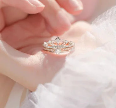 Castle Moissanite Crown Ring in Two-tone Gold