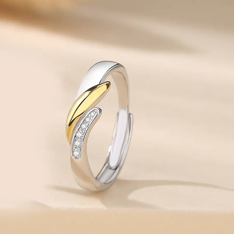 Golden Couple Ring with 925 Sterling Silver Design