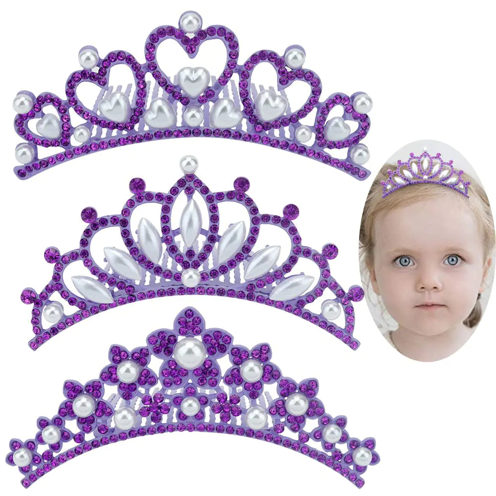 ANBALA Small Tiara Crown with Hair Comb 3 Pack Mini Tiara Crown Princess Crystal Shiny Hair Accessories for 2 3 4 5 6 7 8 17 Years Girls Hair Dectoration Styling Cute Hair Accessories